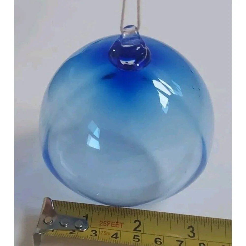 Signed Timothy E Landers Fine Art Glass Blue Ombre Paneled Christmas Ornament